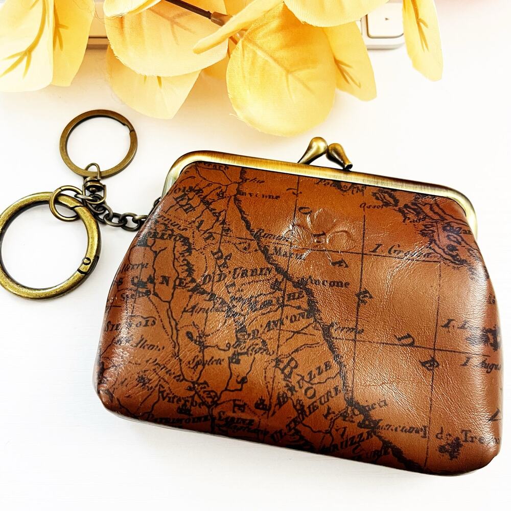 Patricia Nash Borse Leather Signature Map Coin Purse w/ Kiss Lock